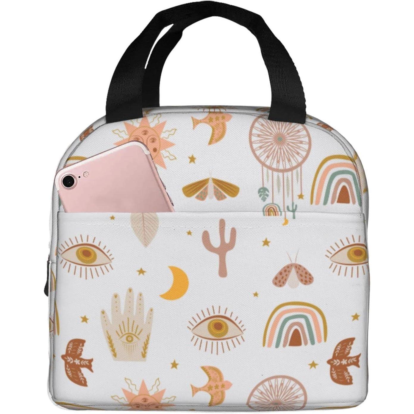 Boho Eye Moon Star Sun Lunch Bag Insulated Lunch Box Reusable Lunchbox Waterproof Portable Lunch Tote For Men Women Girls Boys One Size