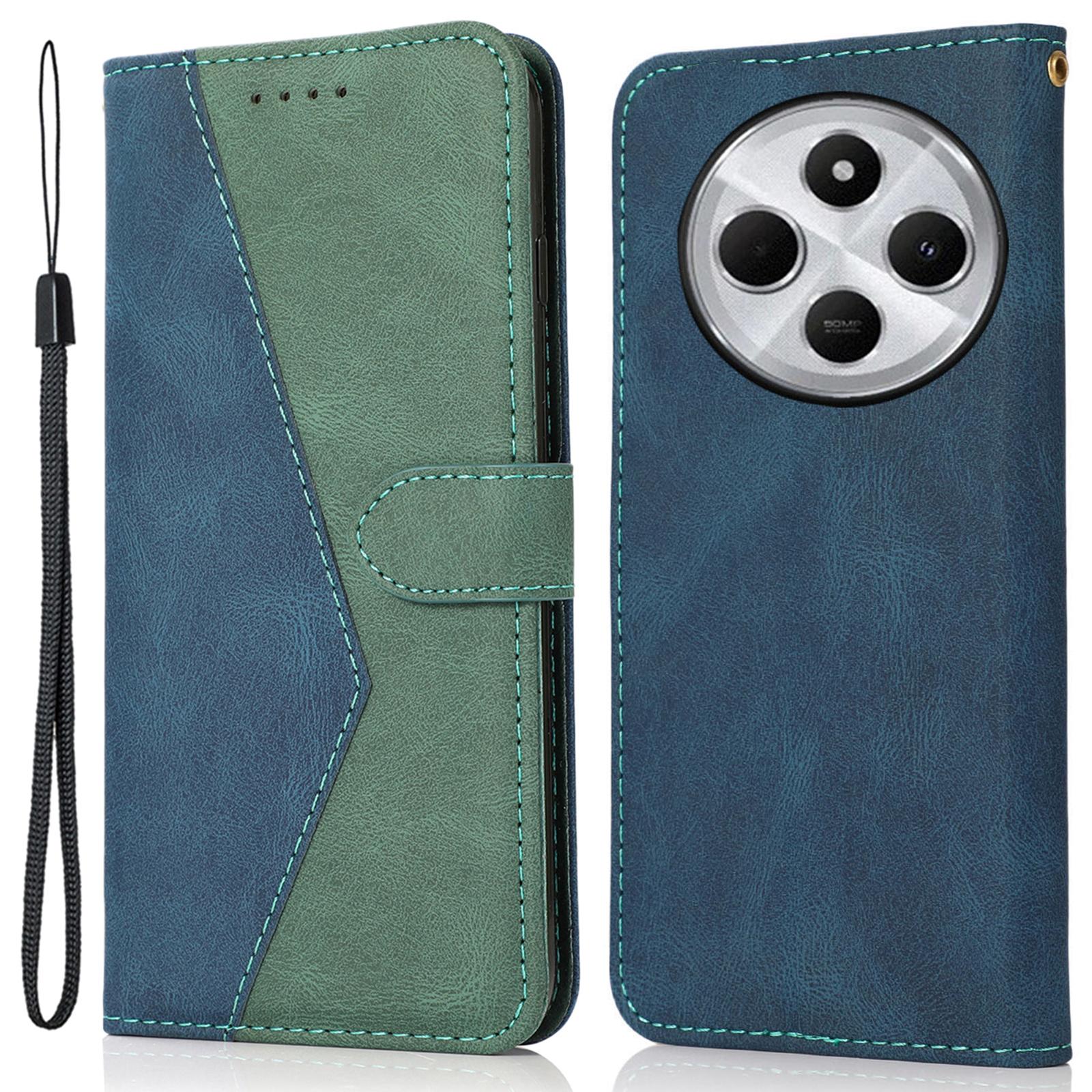 

For Xiaomi Poco C75 4G/Redmi 14R 5G/14C 4G Cover Color Splicing Wallet Stand Leather Phone Case with Wrist Strap A