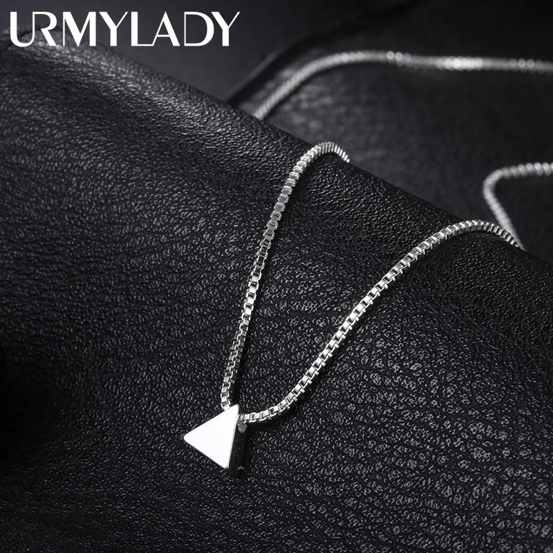 925 Sterling Silver Necklace 18 Inches Box Chain Simple Geometry Triangle Pendant For Women Jewelry