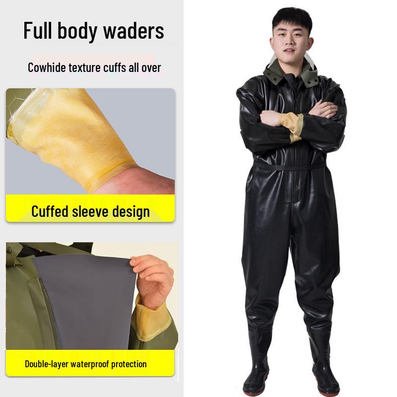 PVC Full Body Fishing Waders - Thickened One-Piece Wading Pants for Fishing and Lotus Root Digging