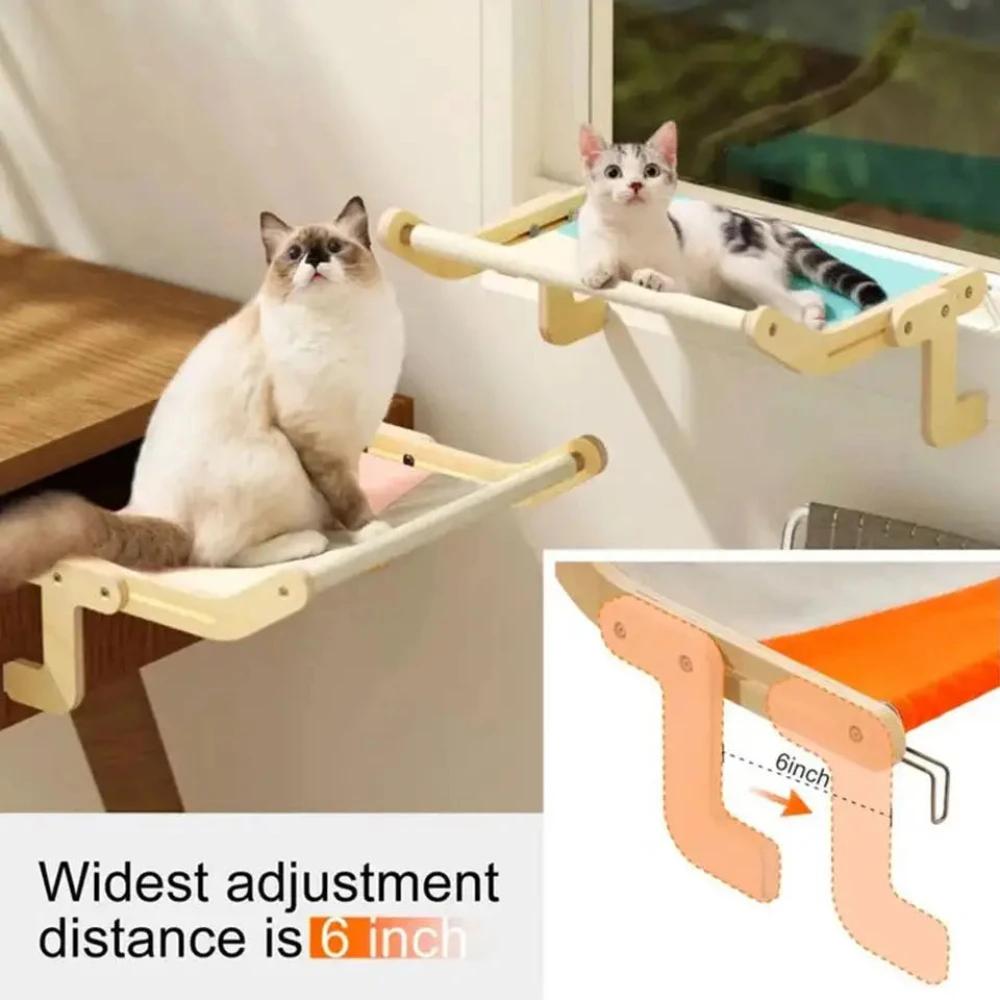 Cat Hammock Window Panel Hanging Bed Wooden Assembly Pet Mat Adjustable Snap-on Legs Window Panel Mounted Cats Hammock