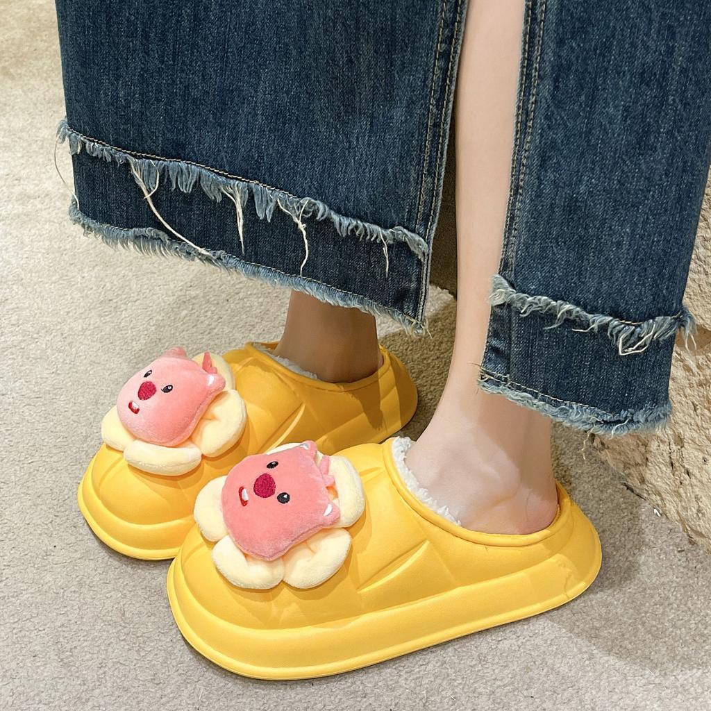 Cute cartoon nest shoes 2025 autumn and winter new root cotton shoes thick sole comfortable velvet outer cotton slippers women