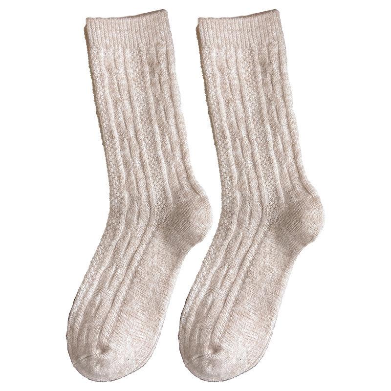 Thickened Socks Wool Socks Thick Needle Solid Color Twist Medium Tube Socks Socks Thermal Stockings Stacking Socks