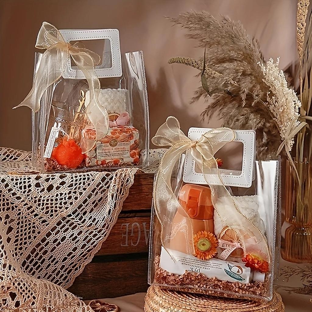 1/5pcs-Plastic Transparent Handbag Women Fashion Shopping Bags Party Bags Retail Bags Wedding Candy Pakcaging Box