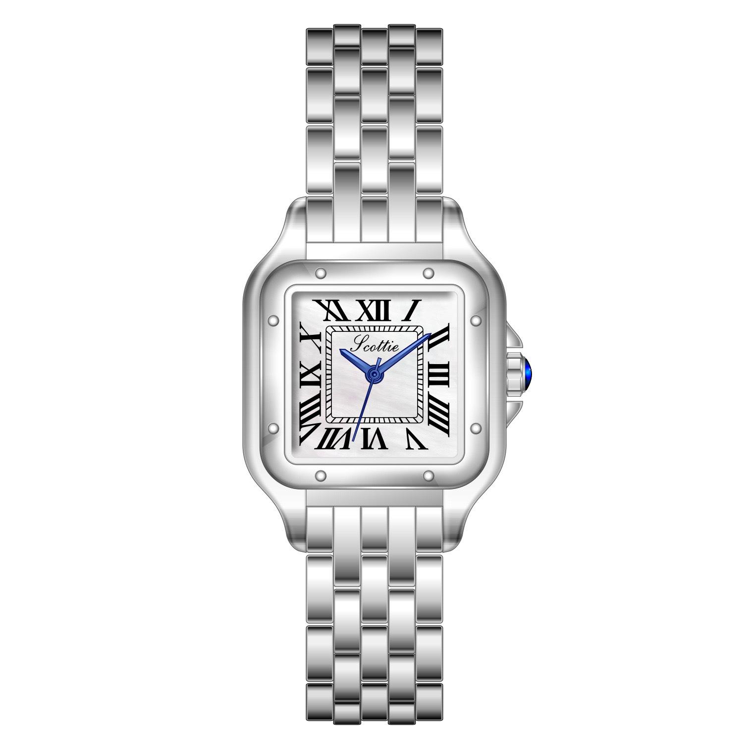 

Женские ультратонкие квадратные часы с римскими цифрами, стальным браслетом и водонепроницаемым дизайном