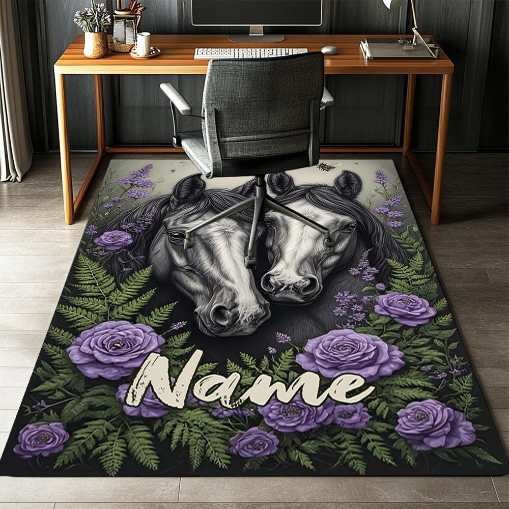 Custom Name Horse Printed Carpet,Rug for Office Chair Living Room Bedroom Kitchen Room Decor Gifts.