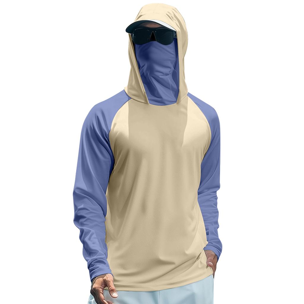 Men's Summer Color Matching Quick-drying Long-sleeved T-shirt Sun Clothing Fishing Fitness Sports Hooded Long-sleeved Top