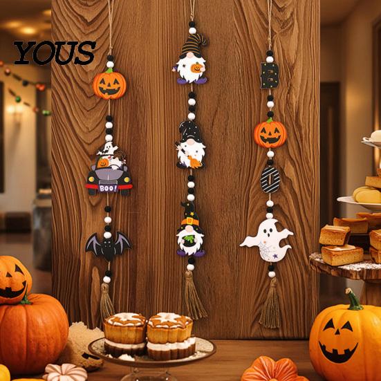 Dessert Table Edge Ornament Halloween Beaded Hanging Sign, Witch Pumpkin Bat Pendant Garland for Resin Witches Pumpkins Bats Decor Door, Spooky