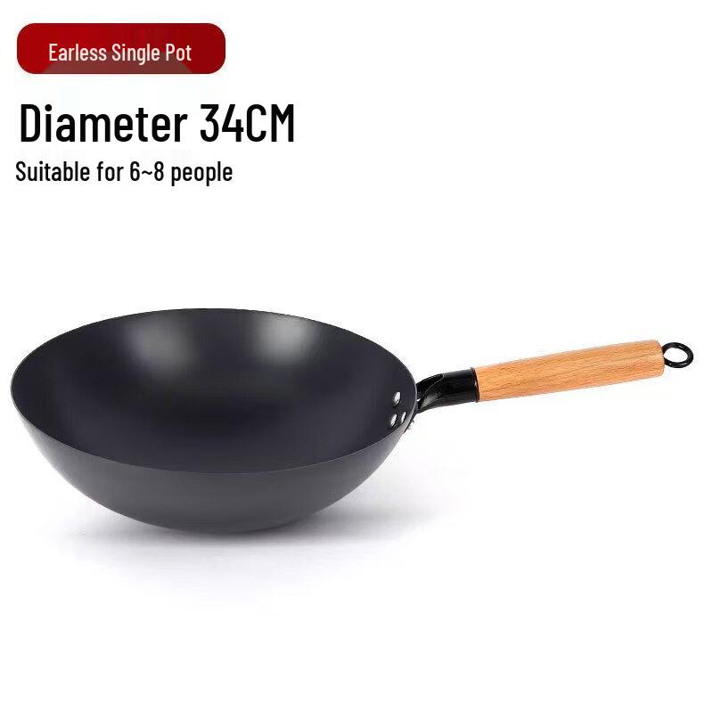 34cm Traditional Pre-Seasoned Round Bottom Iron Wok