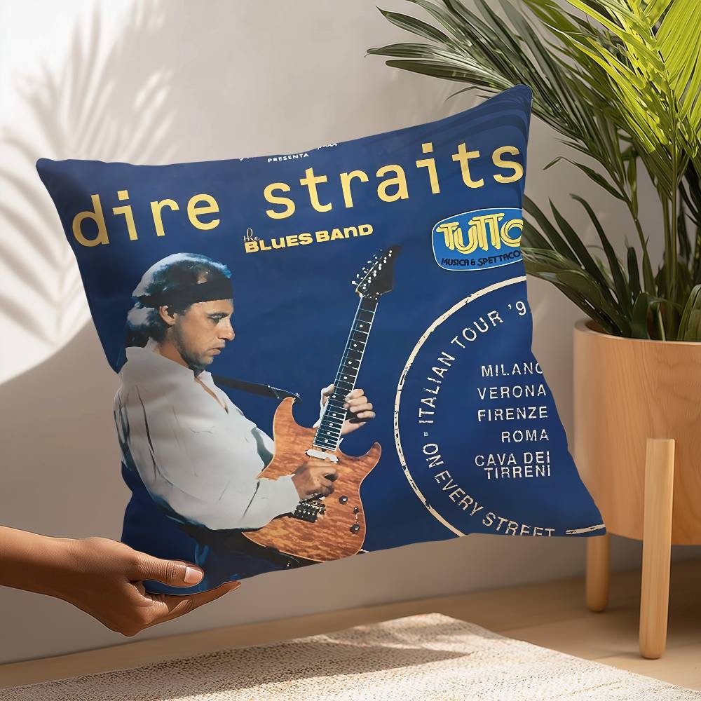 D-Dire S-Straits Band Kissenbezug Quadratischer Doppelseitiger Druck Kissenbezug für Sofa Heim Schlafzimmer Dekor Geschenk