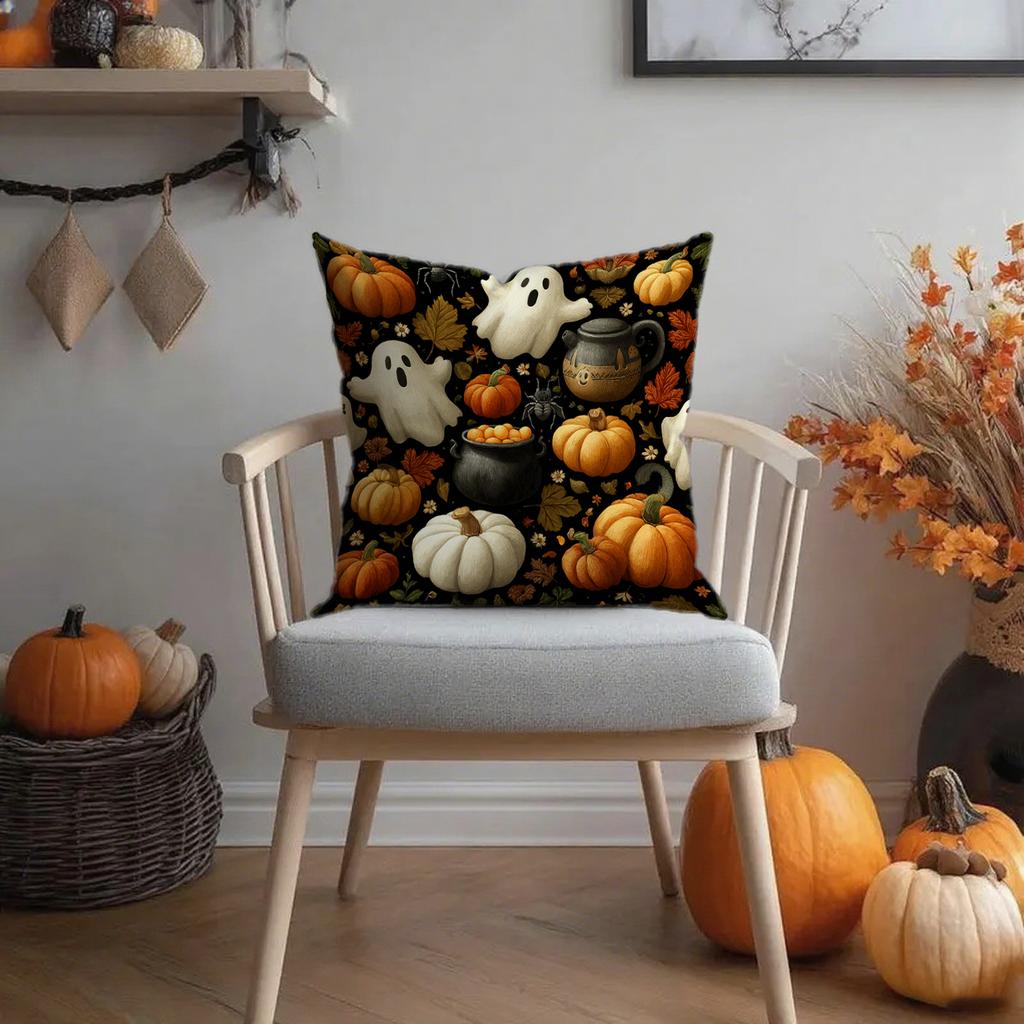 Halloween-Themed Ghost And Pumpkin Pillowcasessuitable For Sofa Car Bedroom Decorative Cushion Cover Pillow Cover