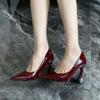Fashion Women Elegant Wine Red Pumps Shallow Mouth Slip on Chunky High-heeled Shoes Woman Sexy Point Toe Versatile Party Banquet Shoes