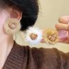 Super Immortal Versatile Temperament Hairy Peach Heart Hair Ball Earrings For Women