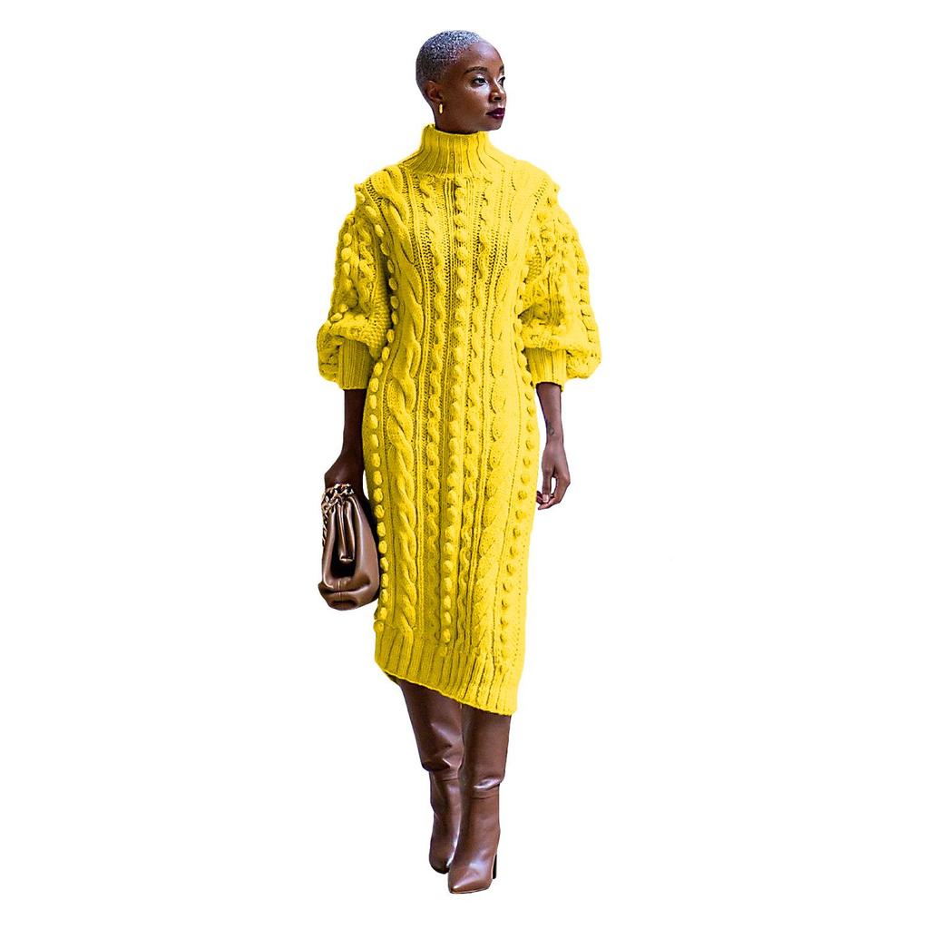 TS1229 Women's Casual High Neck Slit Knit Maxi Dress