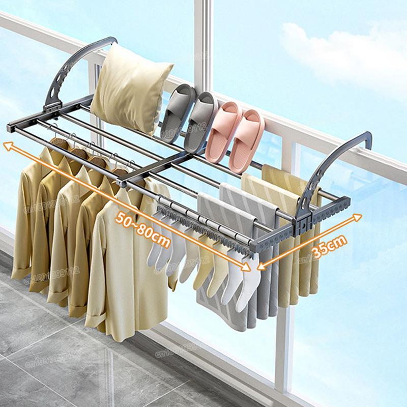 Extendable Clothes Drying Rack Window Frame Shelf Foldable Balcony Window Hanging Organizer Storage Rack Home Clothes Shoe
