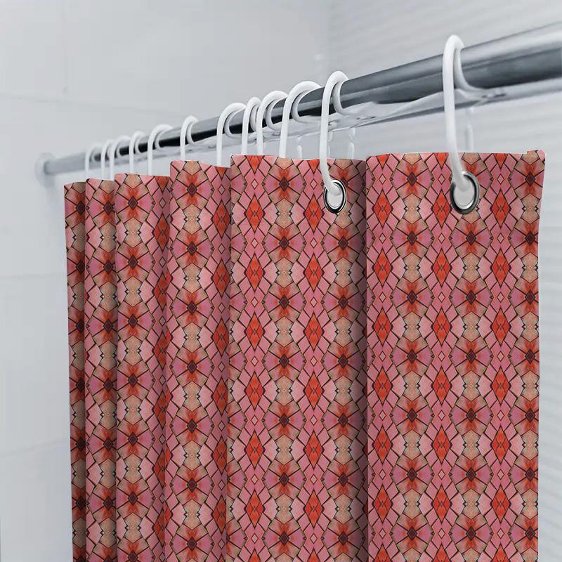 Kaleidoscope Shower Curtain Pink And Black Modern Print Waterproof Fabric For Bathroom Decor Set Includes 1 X Bath Mat (Title Le