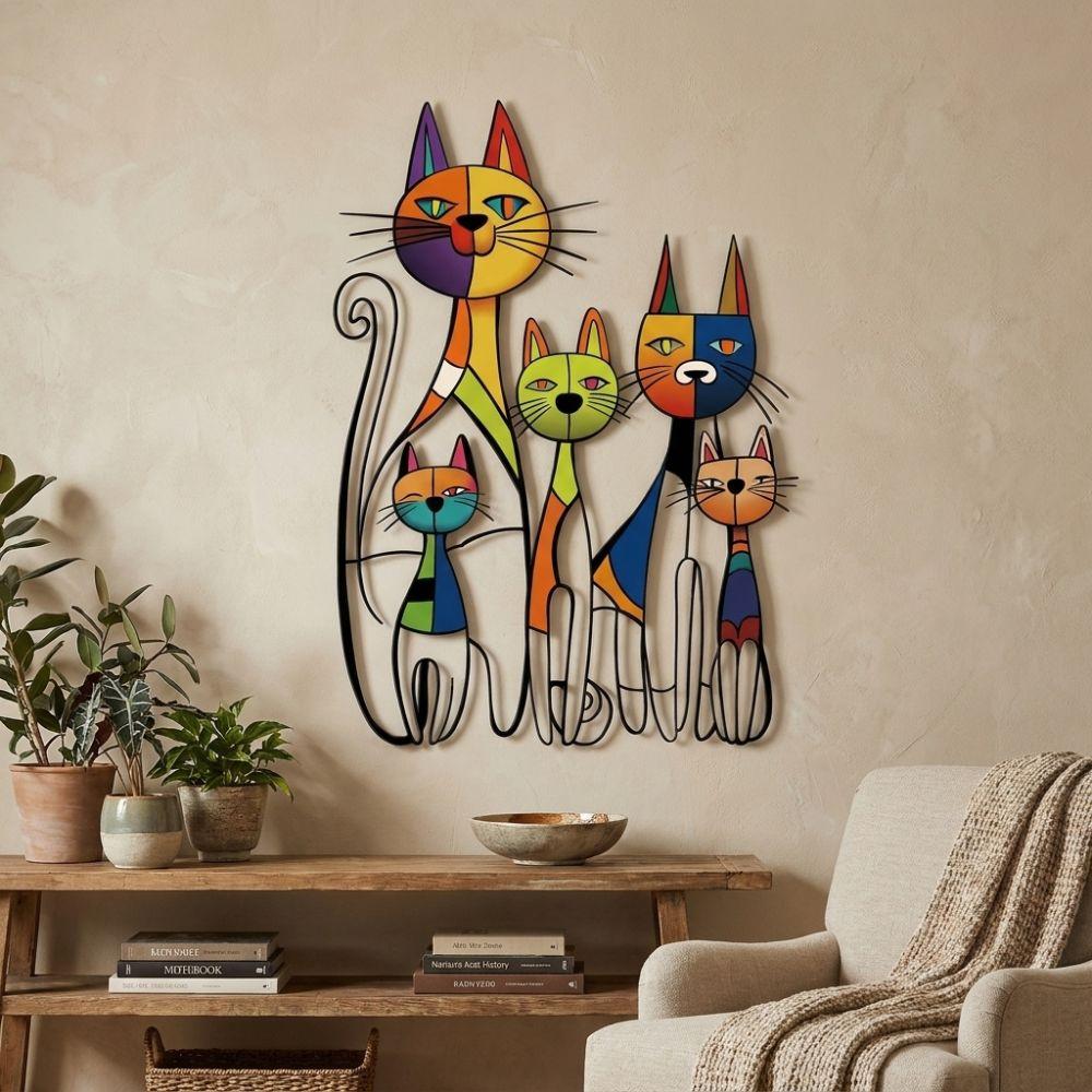 Iron Iron Wall Sculpture Colorful Metal Cat Wall Art Home Artwork Wall Decoration Outdoor