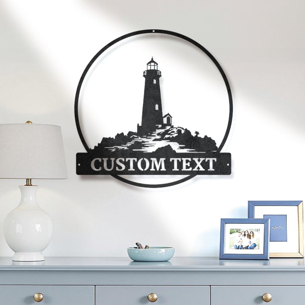 Lighthouse Silhouette Metal Sign Nautical Rustic Decor Beach House Indoor Outdoor Art