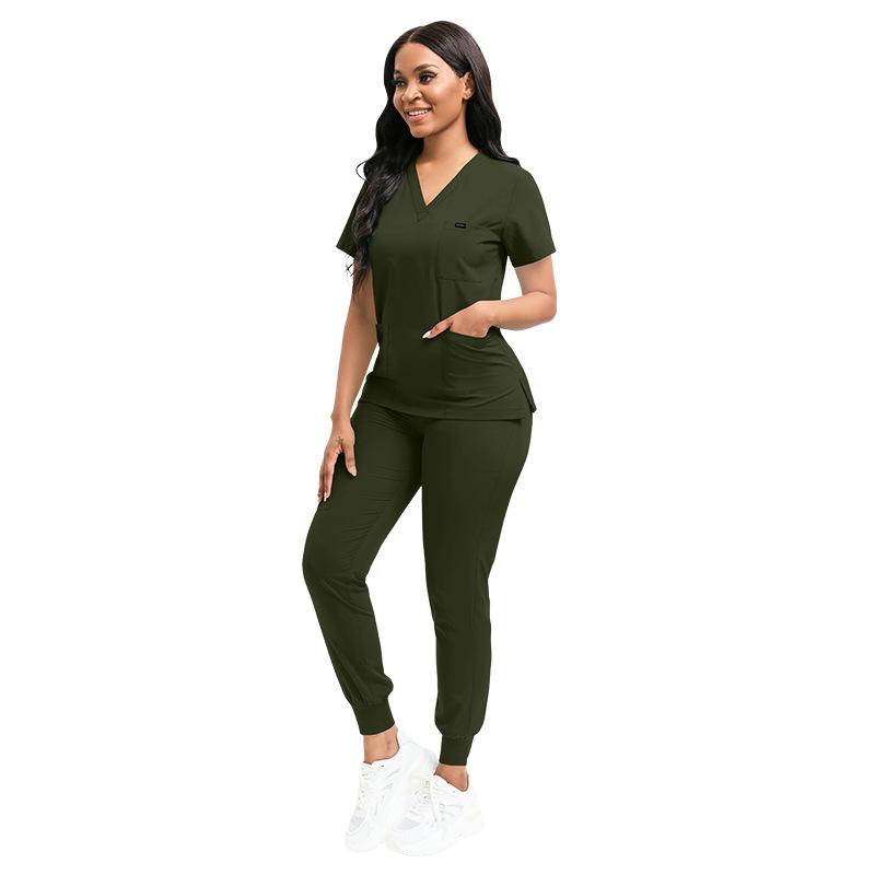 Ensemble Scrubs Stretch Femme Uniformes d'Infirmière Ensemble Scrubs Cliniques Infirmière Médecin Vêtements de Travail Anti-Poussière Haut Scrubs Médicaux + Pantalon Jogger
