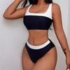 Sexy Splicing Mid Waist High Leg Cut Bikini Female Swimsuit Women Swimwear Two-pieces Bikini Set Bather Bathing Suit Swim V5879
