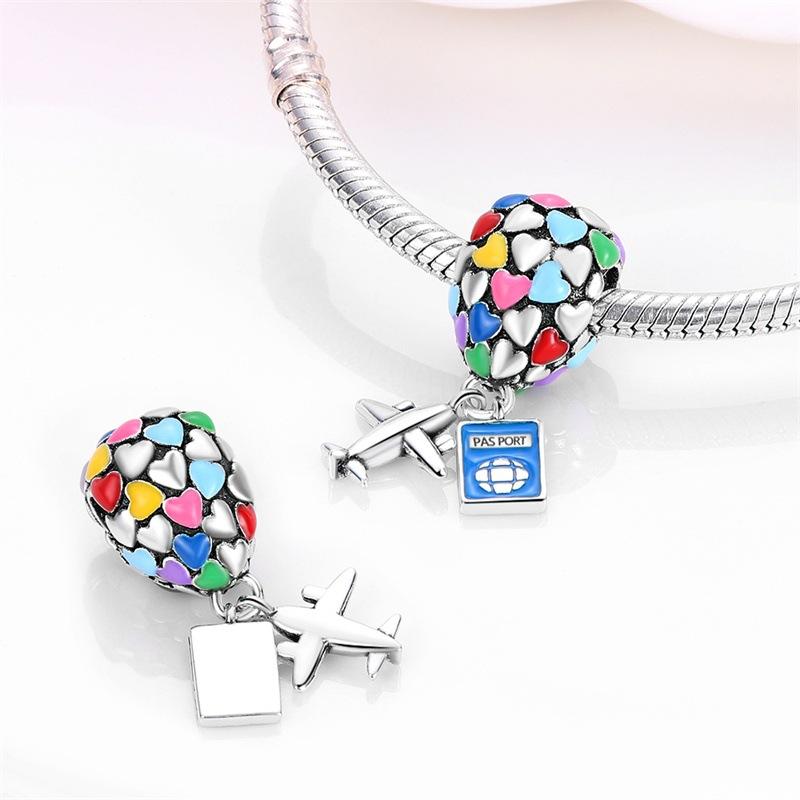 2026 Romantic Around The World Car Hot Air Balloon Charm Charm Charm Beaded DIY Jewelry Accessories Bracelet 925 Silver