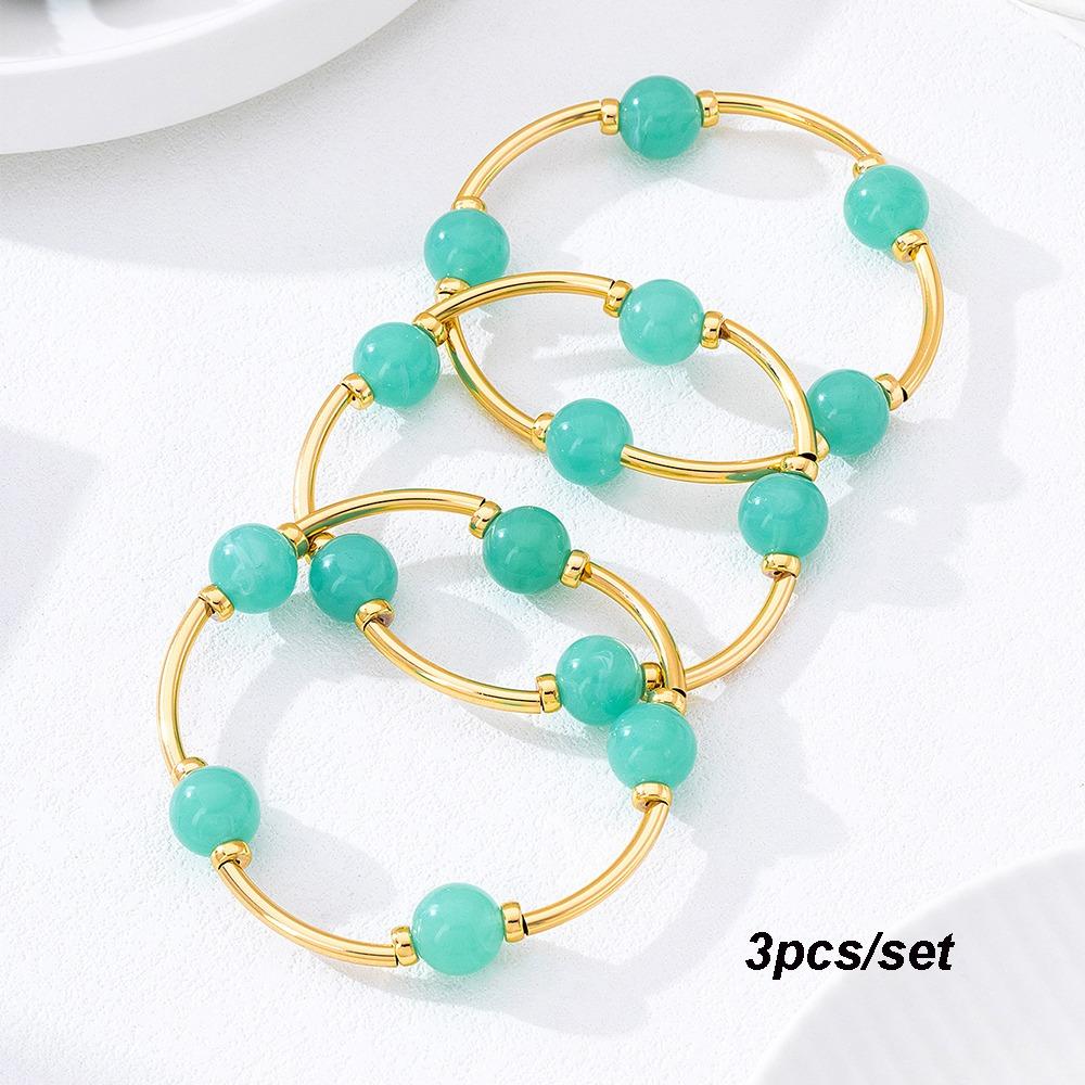 Stacked Ball Thick Gold Bracelet Elastic Jewelry Accessories New Beaded Bracelet  for Women Girls зелёный