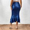 Damen Midi Rock Sexy Hüftbetontes Design Hüftbedeckend Einfarbiger Party Rock Glitzer Niedrige Taille Rüschensaum Fishtail Rock Tägliche Kleidung