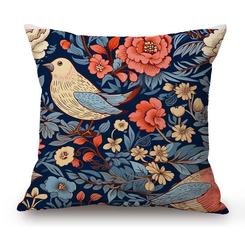 William Morris Flower Pattern Fox Rabbit Bird Deer Animal Home Decoration Art Cotton Linen Sofa Pillow Case Floral Cushion Cover
