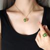 Korean Style Colorfast Emerald Crystal Pendant Necklace and Earrings Set
