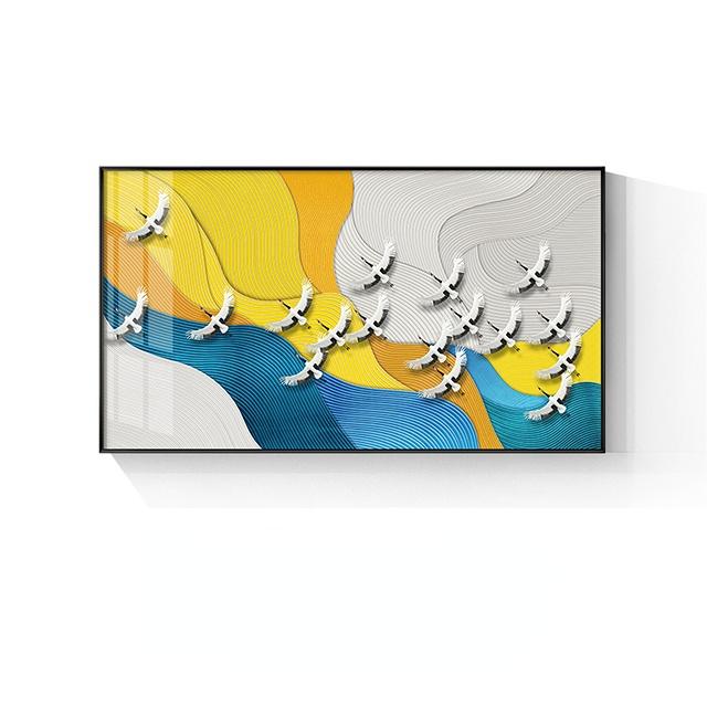 Modern Abstract Flying Birds Cloud Mountain Canvas Painting Poster Print Landscape Wall Art for Living Room Decor Home