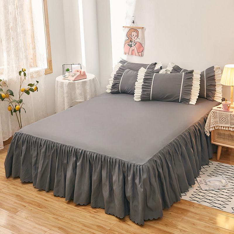 Korean Style Princess Bed Skirt - Non-Slip, Solid Color Cover