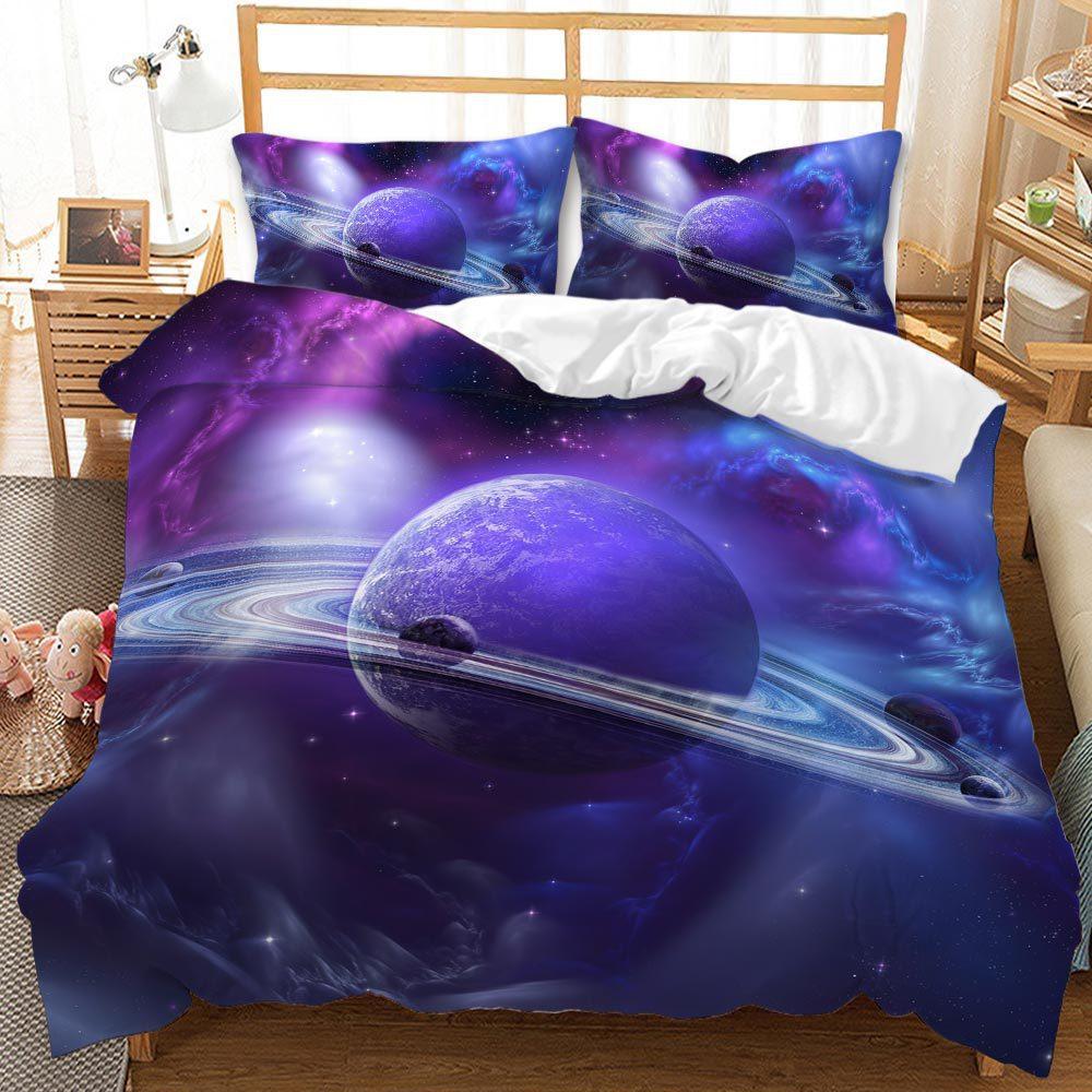 Galaxy Universe Outer Space Theme Duvet Set Digital Printing Three-Piece Bedding Set