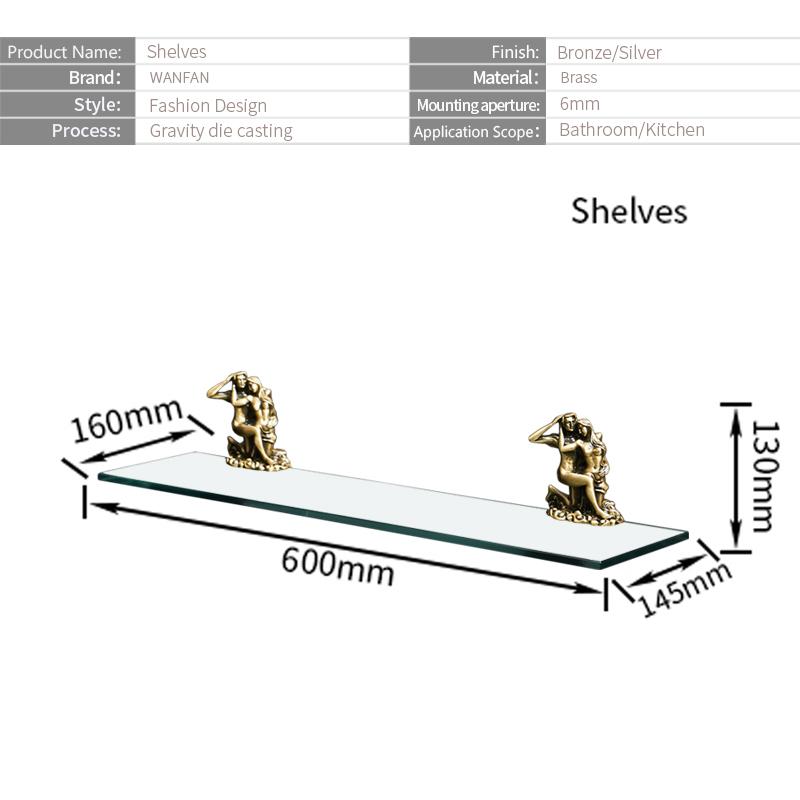 Romantic Gold Bathroom Glass Shelf - Single Layer Tempered Glass Wall Mounted Rustproof Glass Shelf MB-0813B