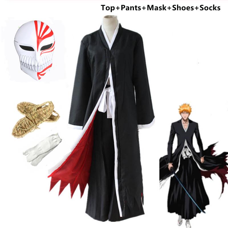 Anime Ichigo Kurosaki Cosplay Halloween Kostuums Masker Tops En Broeken Halloween Set Voor Mannen S black