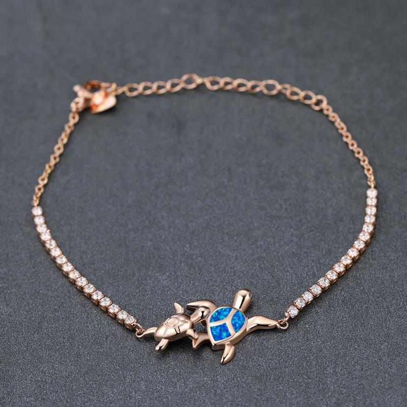 

Rose Gold White Gold Blue and White Opal Two Turtles with Diamonds Male Shrimp Buckle Women s Personality Versatile Bracelet