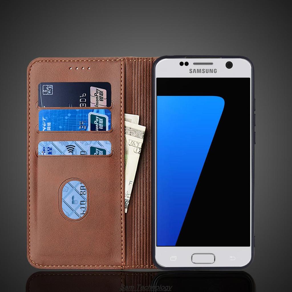 Custodia in pelle ad attrazione magnetica per Samsung Galaxy S7 G930F 5.1" / S7 edge G935F 5.5" Fondina Flip Portafoglio Cover Fundas Coque