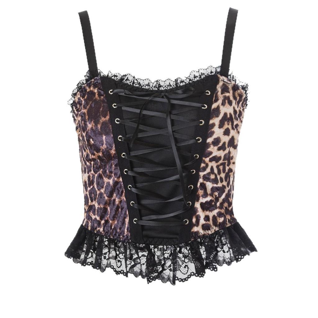 Corsé Mini Camisola Gótico Europeo con Cordones de Leopardo