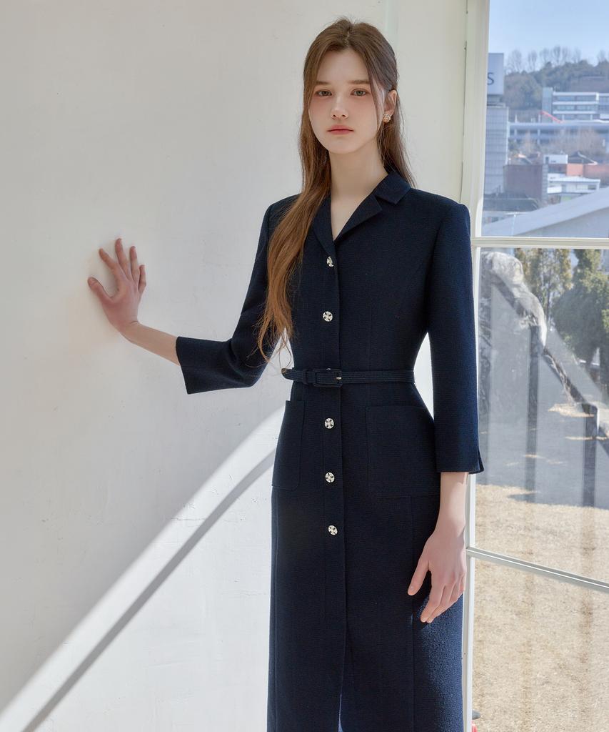 Julie And Kara 26Ss Calla134 Shebigins Serena Tweed Dress Navy