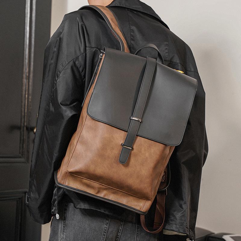 Korean Trendy 2025 Leather Men's Backpack - Large Capacity School & Laptop Bag