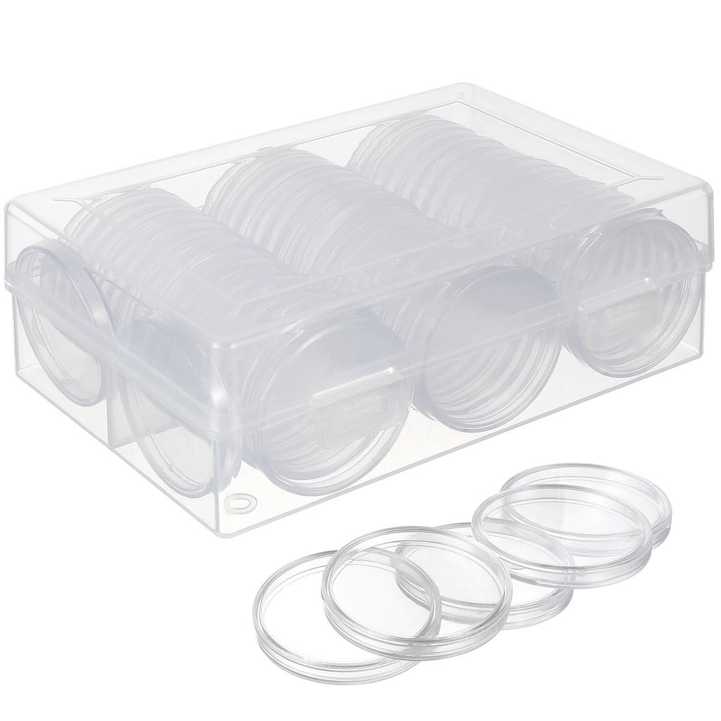 100 Pcs Commemorative Coin Round Box Storage (40mm Pieces) Cutlery Organizer Collecting Case for Pp Clear Plastic Holders