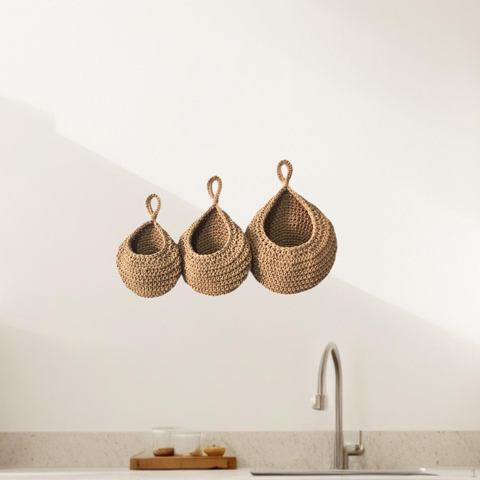 

3 Hanging Baskets for Home Use with Teardrop Design Kitchen And Living Room коричневый