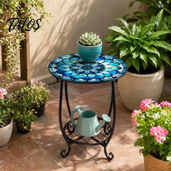 Mesa Lateral Externa Talos, Redonda Pequena Mosaico Pássaro Borboleta Acento de Pátio, Mesa de Apoio para Plantas Café Chá Interna para Quintal Varanda Jardim Sala de Estar, Quarto