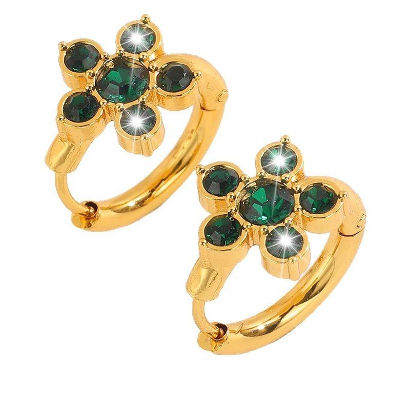 Five-leaf Diamond-studded Titanium Steel Earrings - A Luxurious and Niche Design for Women, Suitable for Various Occasions As A Versatile Accessory.