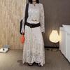 Ethnic Crochet Hollow-Out Slimming Knitwear & High-Waisted Flared A-Line Skirt Set for Women
