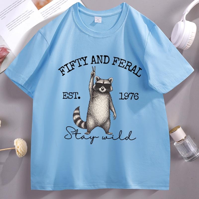 Funny 50th Birthday T-shirt Fifty Raccoon Graphic T Shirts Vintage Unisex Women Cotton Short Sleeve Round Neck Tshirt Streetwear