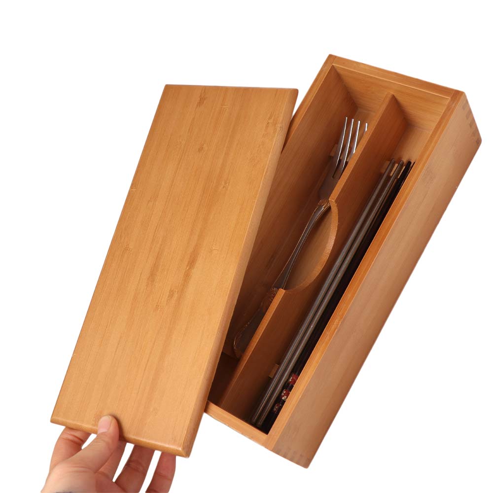 Large Capacity Bamboo Chopsticks Box Safety with Lid Tableware Spoon Storage Container Environmental Bamboo Storage Box