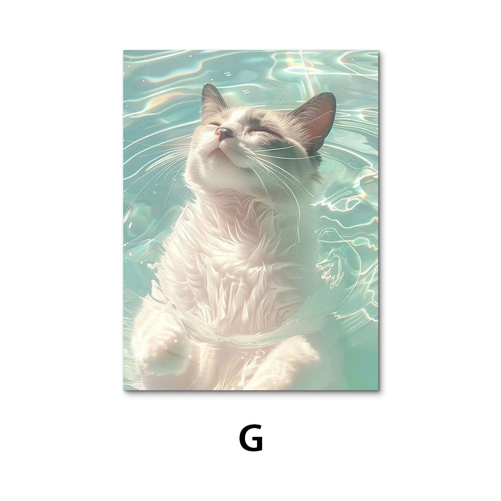 A Cute Animal Art, Adorable Animals Enjoying Sunlight in Water-Nordic Wall Decor Canvas Print for Living Room, and Kids Room 21X30CMNo Framed