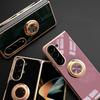 Car Magnetic Adsorption 6D Plating Silicone TPU Case With Ring For Samsung Galaxy Z Fold5 Fold6 Fold 6 5 4 5G Back Stand Bumper Shell Cover Potector
