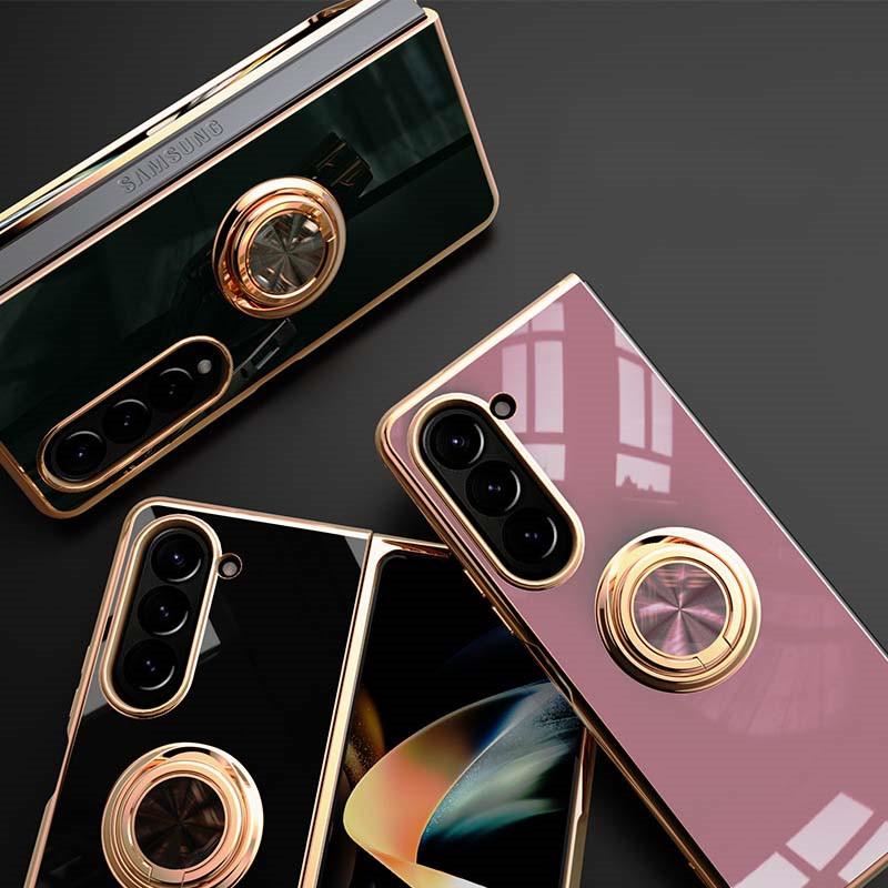 Samochodowa magnetyczna adsorpcja 6D powłoka silikonowa TPU etui z pierścieniem do Samsung Galaxy Z Fold5 Fold6 Fold 6 5 4 5G tylna podstawka zderzak obudowa pokrowiec