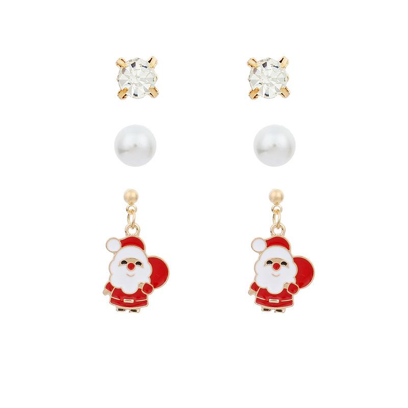 Cute cartoon zircon Christmas earrings combination set, European and American new Christmas ins pearl earrings.